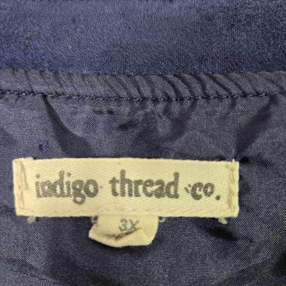 Indigo Thread Duster Coat Blue Embroidered Long Microsuede Longline Boho Plus 3X - Picture 2 of 14